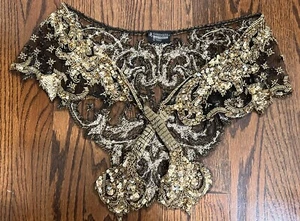 Vtg SHARMARK Las Vegas Ladies Black & Gold Beaded Sequined Shawl Shrug Party - Picture 1 of 7