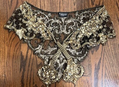 De colección SHARMARK Las Vegas Damas Negro y Dorado Cuentas Lentejuelas Chal Encogerse de hombros Fiesta Foto 1 de 4