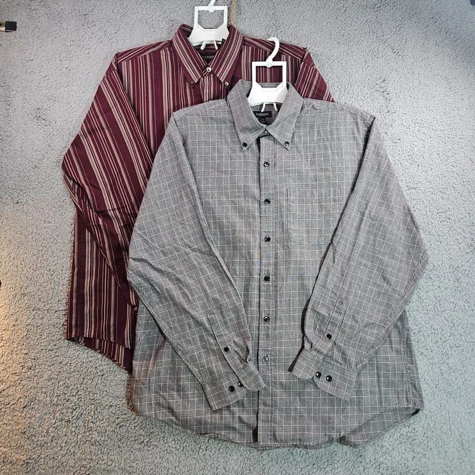 批量 2 - 16 16.5 Van Heusen 正装衬衫纽扣长袖 - 条纹格子 — 第 1/4 张图片