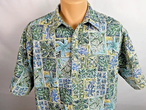 Go Barefoot Herren XL Hemd Kurzarm Hawaii 3 Knopf Pullover Grün & Blau - Bild 1 von 8
