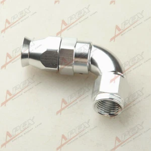 AN6 6AN AN-6 90 DEGREE REUSABLE SWIVEL PTFE HOSE END FITTING FULL FLOW SILVER - Picture 1 of 6