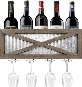 Autumn Alley Rustic Farmhouse Wine Rack with Glass Storage | Wall Mounted - Picture 1 of 8
