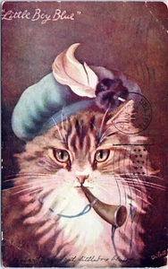 c1905 Katze trägt Barett, Vintage Postkarte, süß, signiert Oilette, Belton, TX - Bild 1 von 2