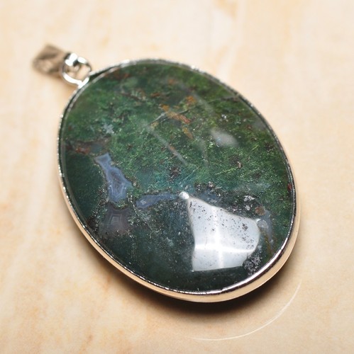 Pendentif En Quartz Lodolite Et Agate Mousse Verte - Serti Argent 925 - Fait Main Brésil