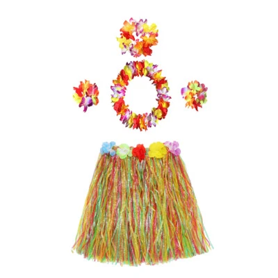 Hawaii Tropical Hula Hierba Danza Falda Flor Pulseras Diadema Vestido Elegante Foto 1 de 4