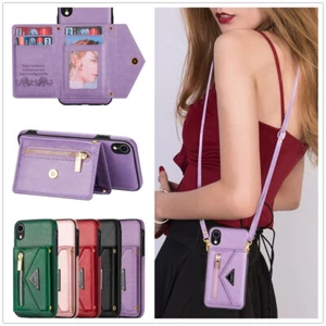 For iPhone Samsung Leather Wallet +Strap Card Bag Stand Fashion Women Phone Case - Picture 1 of 20