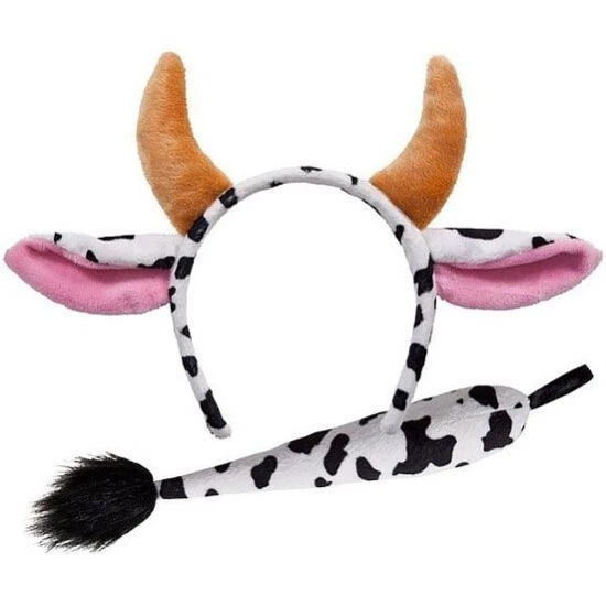 Cow Fancy Dress Plush Ears & Tail Set Fancy Dress Farm Animal Moo Dairy Cute - Image 1 of 1