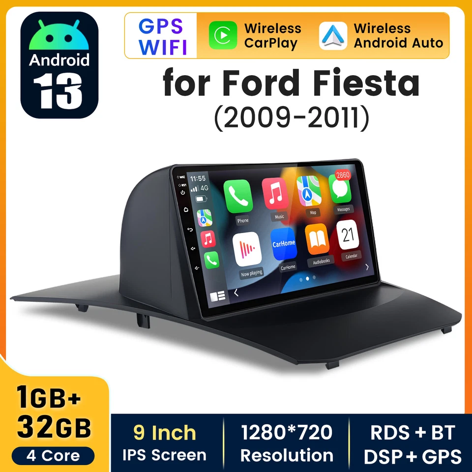 JUNSUN For Ford Fiesta 2009-2014 Android 14 Apple Carplay Car Radio GPS Nav Wifi SWC BT