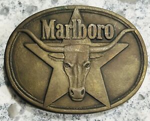 Vintage 1987 Marlboro Solid Brass Belt Buckle