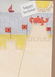 Tarjeta de cumpleaños Blue Eyed Sun Crab & Sandcastles junto al mar - Imagen 1 de 1