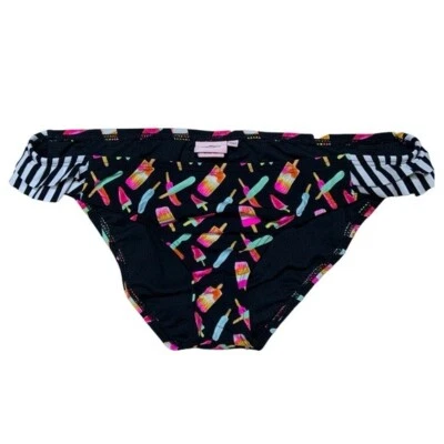 Biquíni Juicy Couture parte de baixo de natação babado estampa de picolé preto multicolorido médio - Imagem 1 de 4