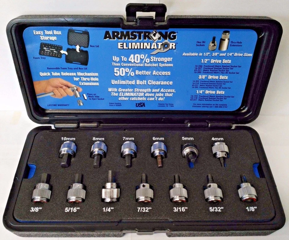 Armstrong 13pc 3/8" Dr Fractional / Metric Hex Bit Socket Set 16-290 5MH40 USA - Image 1 of 4