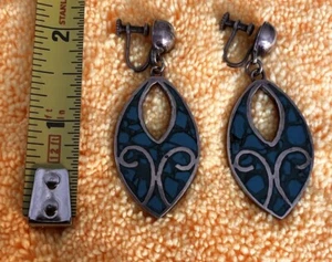 VINTAGE MEXIKO STERLINGSILBER TÜRKIS INTARSIERTE OHRHÄNGER - Gewicht 0,5 Unzen - Bild 1 von 11