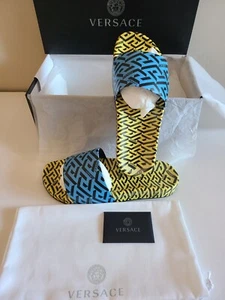 Versace Greca Monogram Flap Sandals Multicolor NWT Size 9 - Picture 1 of 9
