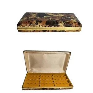 Vintage Mele Jewelry Earring Box Travel Hard Shell Clamshell Case Gold Brown  - Picture 1 of 11