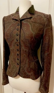 Blazer Ralph Lauren Etiqueta Negra Tono Tierra Paisley Lana/Seda Talla-8~Hecho en Italia - Imagen 1 de 12