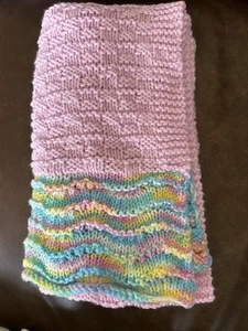 Handmade Crochet Baby Afghan Pink Multicolor 60x24” Swaddle Lap Blanket - Picture 1 of 6