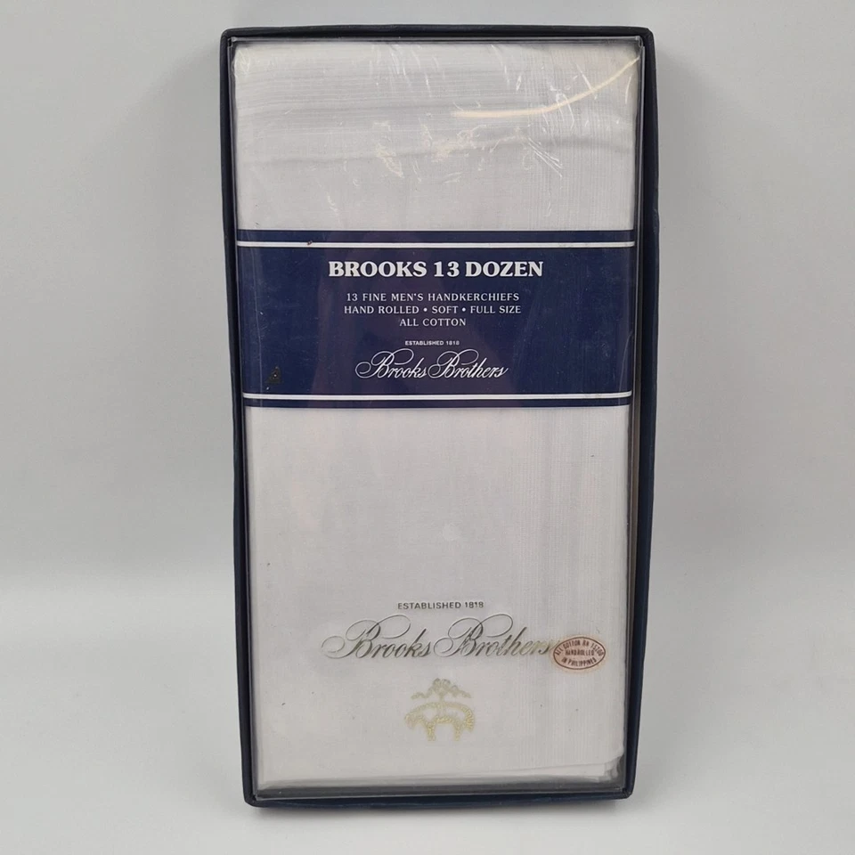 New Brooks Brothers 13 Dozen 13 Count All Cotton White Handkerchiefs Hand Rolled - Image 1 of 4