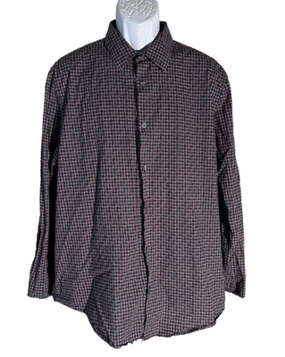 PERRY ELLIS Men's Long Sleeve Button Down Stretch Shirt Black Maroon XXL - Image 1 of 4