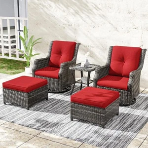 5-Piece Wicker Outdoor Patio Conversation Set with Swivel Rocking Chairs, and - Picture 1 of 8