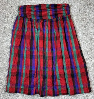 All Week Long Women’s 100% Silk Dupioni Holiday Red Black Green Plaid Skirt Sz M - Image 1 of 4