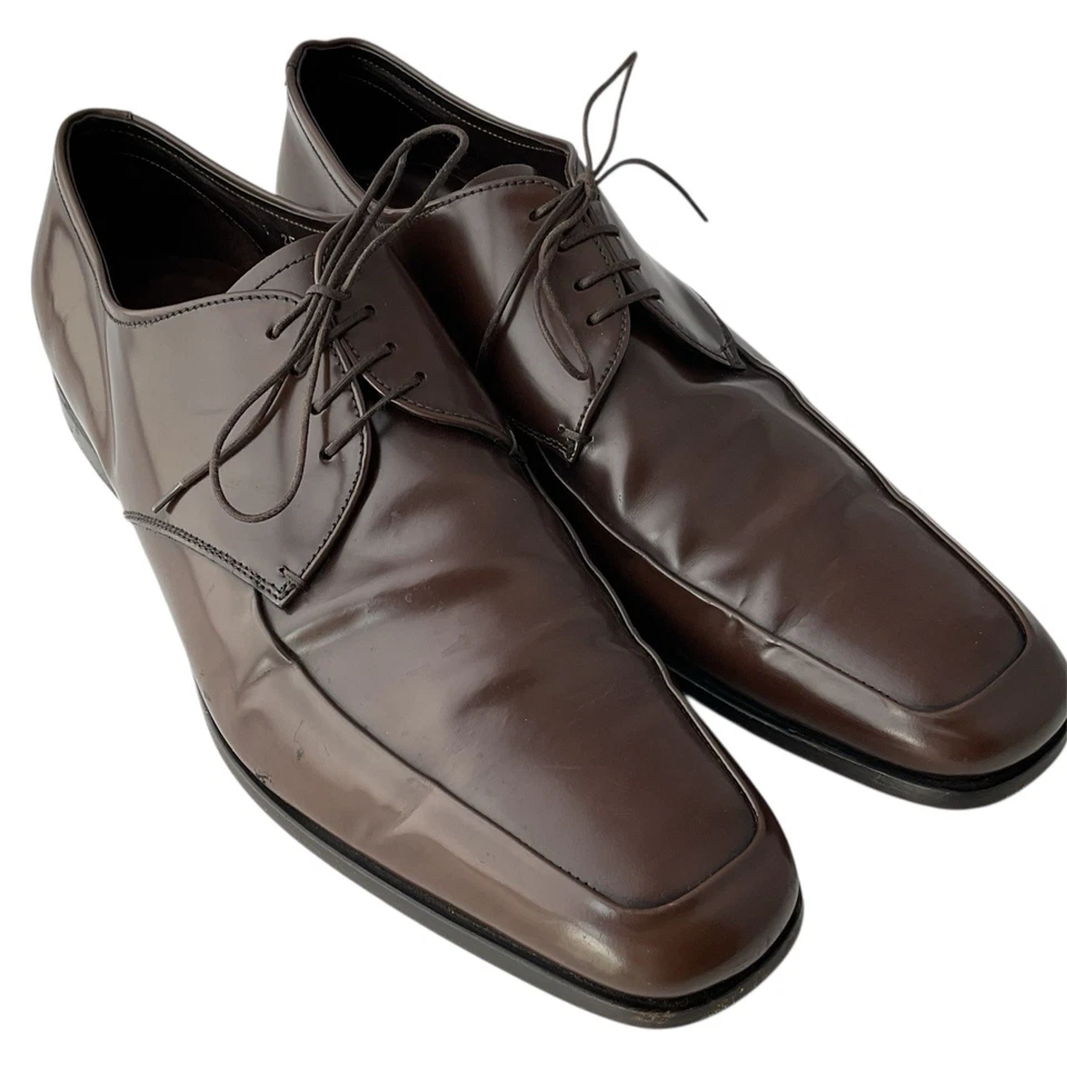 Prada 1598 Brown Leather Dress Lace Up Oxford Shoes Men’s Size 11 EU 12 US - Image 1 of 4