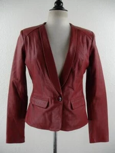 Women's sz M Michael Kors Dark Red Leather Jacket Blazer Shawl Collar Sport Coat - Picture 1 of 16