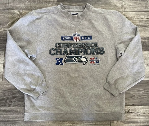 Seattle Seahawks Mens Medium 2005 NFC Conference Champs Super Bowl Sweater Gray Cover