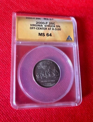 2000P 25 CENTS MINT ERROR STRUCK 5% OFF CENTER ANACS MS 64 AT K-3:00 - Image 1 of 2