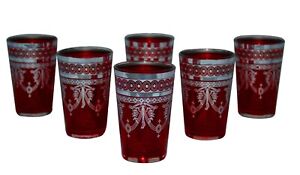 Moroccan Tea Glasses Espresso Shot Glass Handmade Turkish 6-pack Red