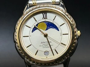 Vintage CITIZEN Junction 6185-K04891 Moon Gold Date 33mm QZ Watch From JAPAN - Picture 1 of 11