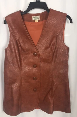 Chaleco De Colección Años 70 Hada Retro Boho Forest Core Mujer Talla 9/10 Naranja Imitación Cuero Foto 1 de 4