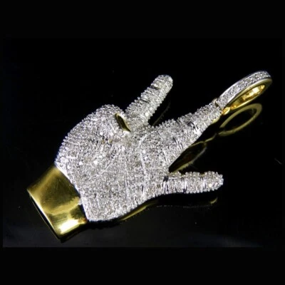 1 Ctw  Real Moissanite 14K Yellow Gold Plated West Side Hand Men's Pendant 1.5" - Image 1 of 4