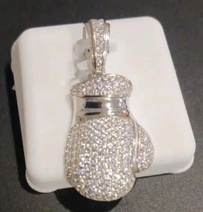 🥊925 Sterling Silver ICED OUT Lab Diamond Boxing Glove Pendant BRAND NEW🥊 - Picture 1 of 14