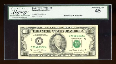 DBR 1990 $100 FRN Philadelphia Fr. 2173-C Legacy 45 Serial C79409302A - Image 1 of 2