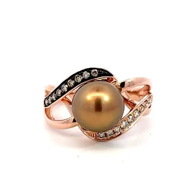 Anillo Le Vian Oro Fresa 14K Chocolate Cultivado Perla y Diamantes Talla 6.75 Foto 1 de 4
