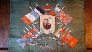 1918 ANTIQUE WWI MALTA ROYAL NAVY EMBROIDERED SILK ALLIES & SAILOR PHOTOGRAPH - Picture 1 of 9