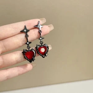 Stunning Gothic Vampire Red Heart Cross Halloween Sward Ear Stud Earring Gift - Picture 1 of 2