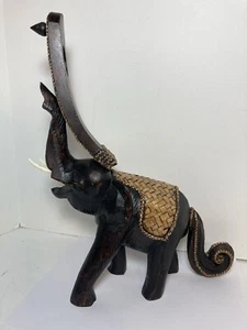 Wood Elephant Carved Wine Bottle Holder 14” Barware - Picture 1 of 12