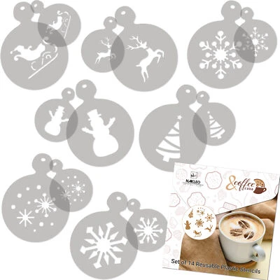 NAKLEO 14 Stück Kaffee und Kuchen Decorations Schablonen // 11cm und 7cm // WINTER