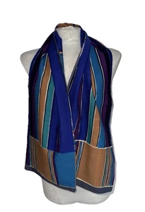 LIBERTY VARUNA WOOL COLLIER CAMPBELL PRINT ? BLUE - BROWN GREEN LOGO LONG SCARF - Picture 1 of 11