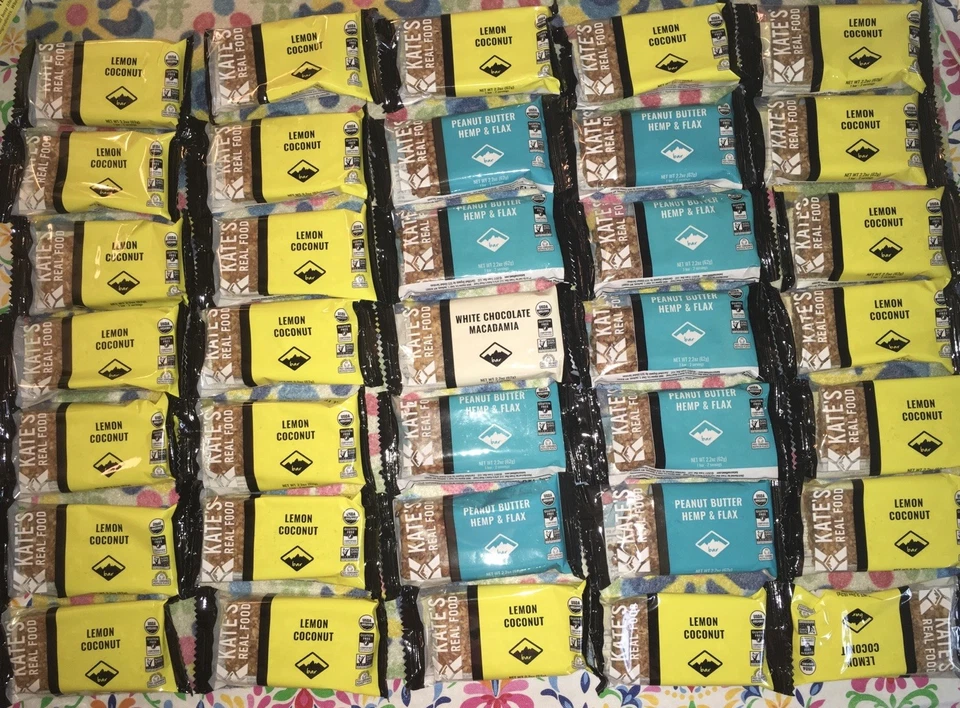 35 barras de comida real orgánica Kate’s limón coco maní mantequilla cáñamo lino buen lote Foto 1 de 1