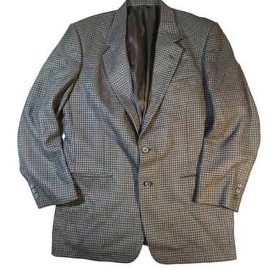 Pierre Cardin Blazer Mens 42 Gray Houndstooth Wool Blend Sport Coat Made USA - Image 1 of 4