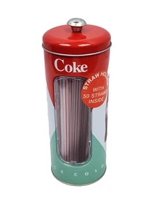 Coca-Cola Coke Eiskalt Metall Strohhalm Spender Halter mit 50 Flaschen Strohhalmen - Bild 1 von 8