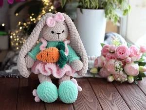 Handmade Crochet Plush Bunny Girl – Soft Stuffed Rabbit Toy, Cute Easter Gift - Picture 1 of 5
