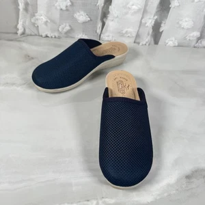 Fly Flot Navy Blue Mesh Wedge Mules Anti Shock Leather Cushioned Insole Italy 39 - Bild 1 von 11