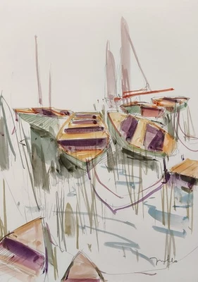 JOSE TRUJILLO Watercolor Painting Collectible ORIGINAL Old Row Boats Signed - Image 1 of 4