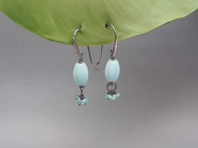 Apatit & Amazonit Ohrringe, mintgrüne Cluster Ohrringe, 925 Silber OXIDIERT - Bild 1 von 4