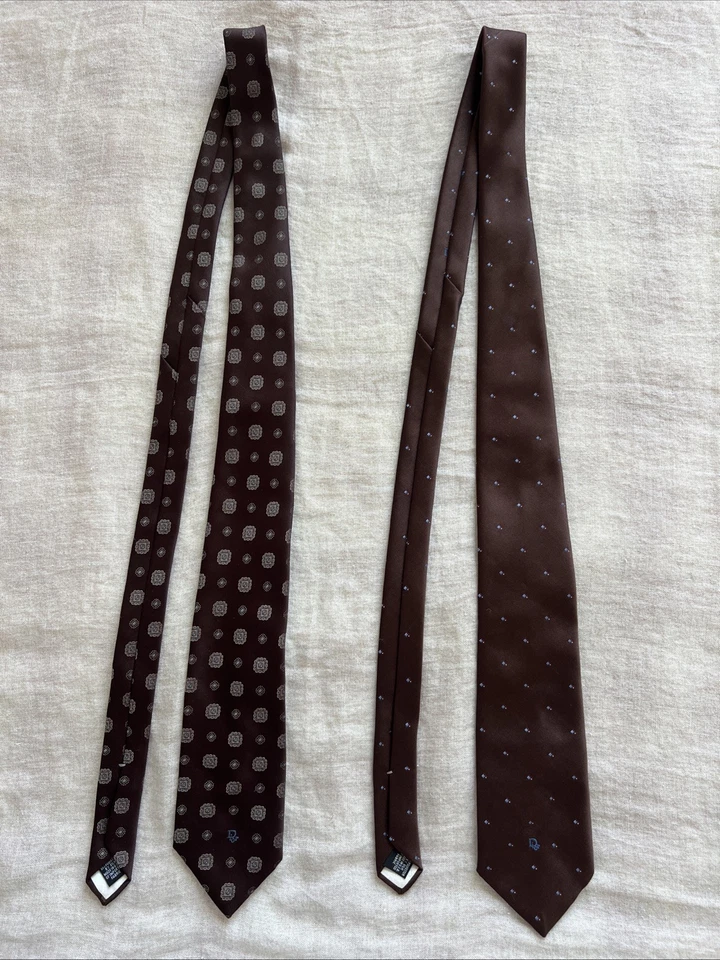 2 corbatas vintage Christian Dior Monsieur para hombre marrón geométricas hechas en EE. UU. Foto 1 de 4