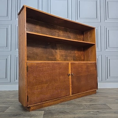 Vintage Oak Bookcase Lower Cupboard – Wooden Finish – Mid Century Storage Shelf - Image 1 of 4